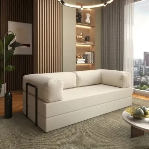 Sofá Cama Light 1,80 m (Expansível) Bouclé Bege 07 - PLUFF SOFÁ NA CAIXA TT
