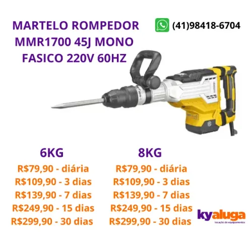 Aluguel Martelo Rompedor 6kg, 8kg, 12kg, 15kg e 32kg | Locação