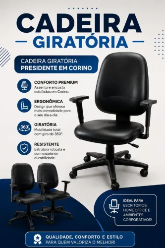 Cadeira giratoria presidente em corino