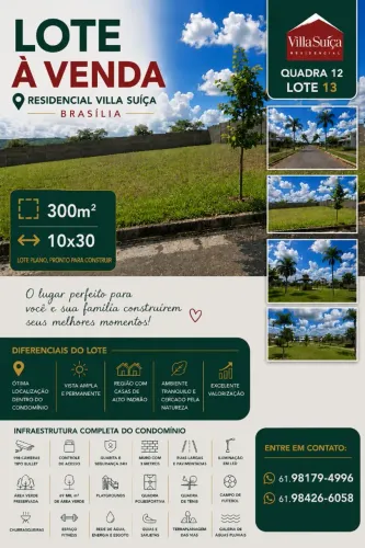Lote 300m² (10x30) | Villa Suíça Brasília | Quadra 12 | Escriturado