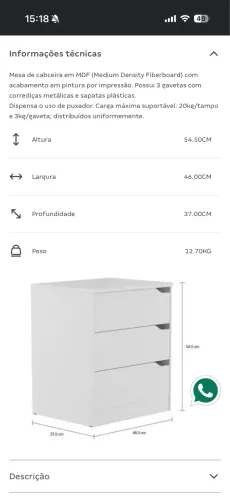 MESA DE CABECEIRA 3 GAVETAS WINK