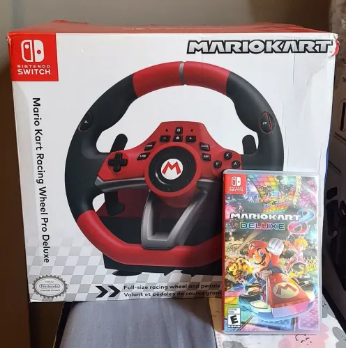 Volante Racing Whell Mario Kart Pro Deluxe + Mario Kart Deluxe 8 - Nintendo Switch 