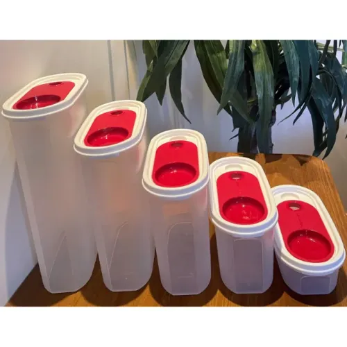 Kit Tupperware Modular Oval 5 Peças Tampa Branca E Vermelha