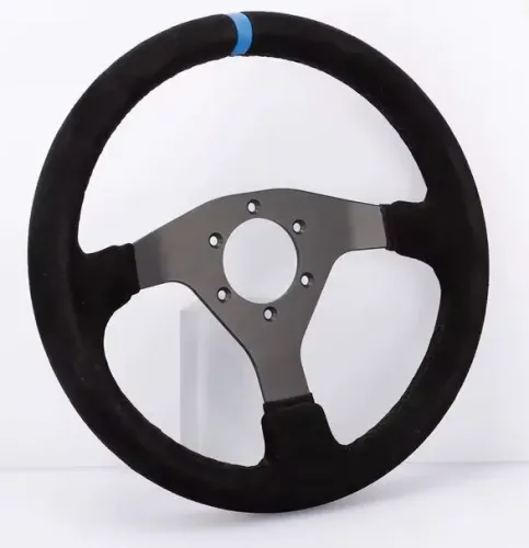 Volante Esportivo de Corrida Carro 320mm 32cm Camurca Preto com Faixa Azul