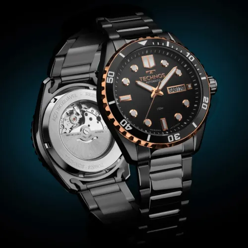 Relógio Automático Masculino Technos Diver 150m Mecanismo Miyota Bicolor