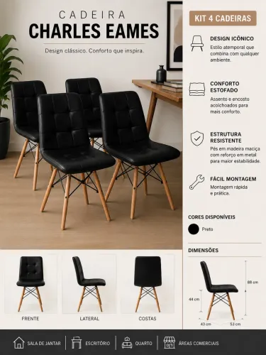 Conjunto cadeiras Charles Eames 