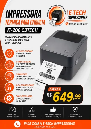 IMPRESSORA TÉRMICA DE ETIQUETAS IT200 C3 TECH NOVA.