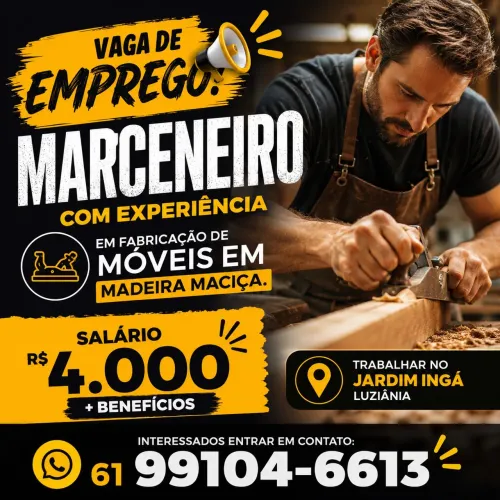 Vaga marceneiro com experiência.