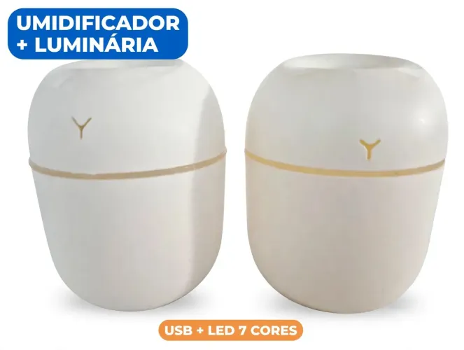 Kit 2x Mini Umidificador De Ar Portátil 220ml + Luminária LED 7 Cores - USB - seminovo