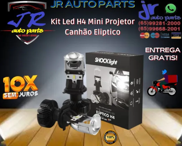Kit Led H4 Mini Projetor Canhão Eliptico