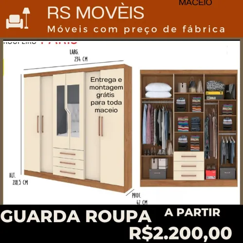 Guarda-Roupa de Casal 6 Portas 3 Gavetas - Entrega Grátis Maceió