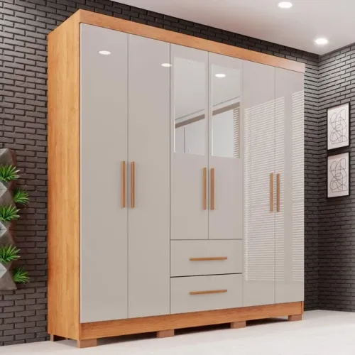 Guarda-roupa Casal com Espelho 6 Portas 2 Gavetas-ENTREGA E MONTAGEM GRÁTIS