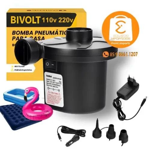 Bomba De Ar Elétrica Portátil Bivolt 2 Funções Infla e Desinfla BOM-8911