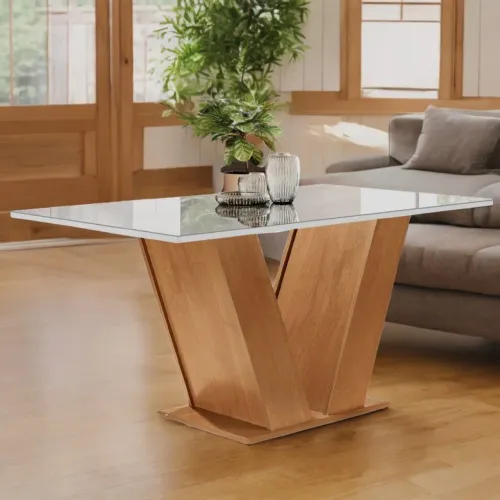 Mesa de Jantar Moderna com Tampo de Vidro tt75