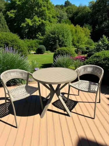 MESA DE ALUMINIO PARA VARANDA COM 2 CADEIRAS DE TRICÔ NÁUTICO