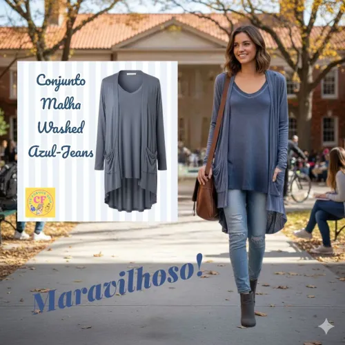 CARDIGAN COMPRIDO + BLUSA TAI DAI WASHED AZUL