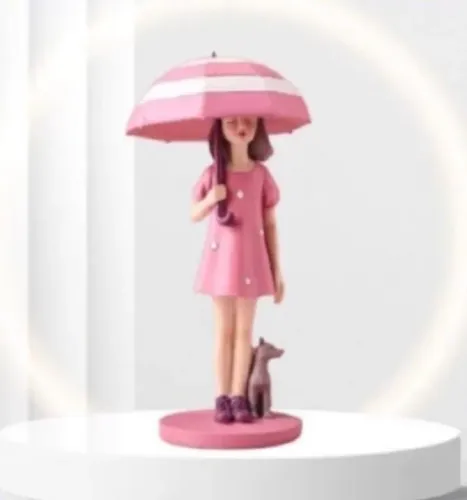 Linda escultura de menina com guarda-chuva