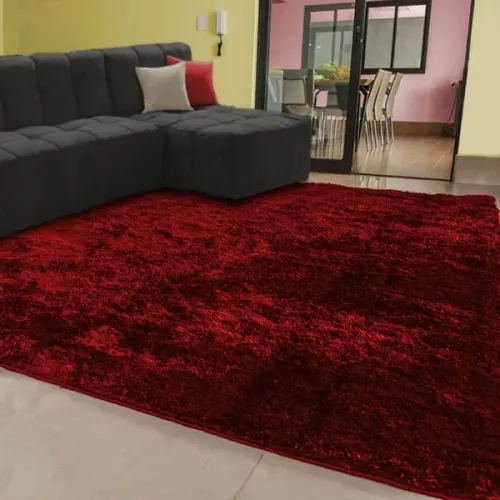 Tapete Peludo Felpudo De Sala Ou Quarto Luxo 2,00 x 1,50 Vermelho Bordô 