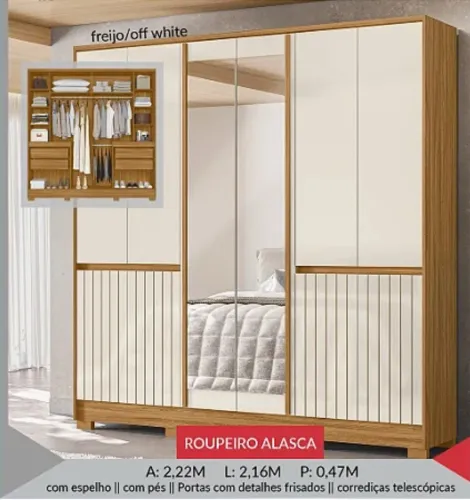 Guarda-Roupa Alasca - Freijo/Off White