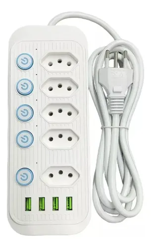 Extensão Elétrica com 5 Tomadas e 4 USB