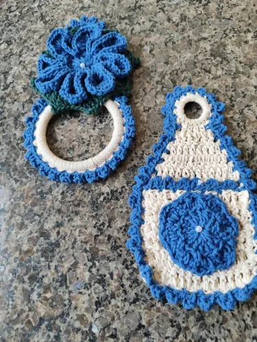 Kit presente crochê porta guardanapo e porta isqueiro