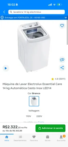 Máquina 14 kg Electrolux LED