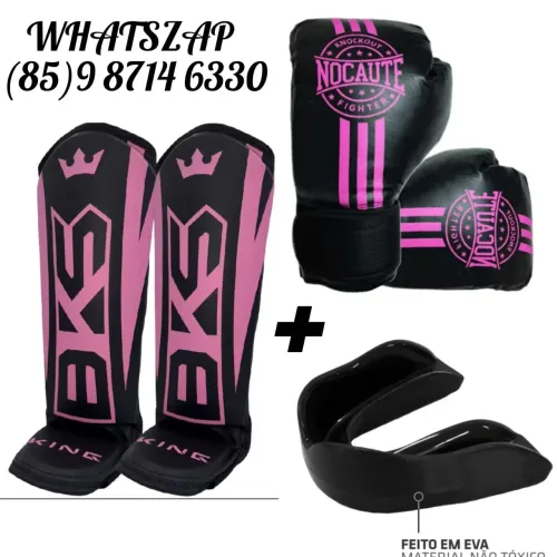 kit musy Thai rosa. luvas caneleira e proteção bucal. entrega grátis