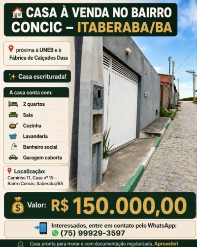 Casa Disponível à venda no bairro Concic em Itaberaba-Ba