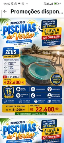 Promoção em piscinas de fibra 