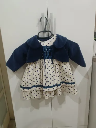 Vestido infantil com bolero azul-marinho