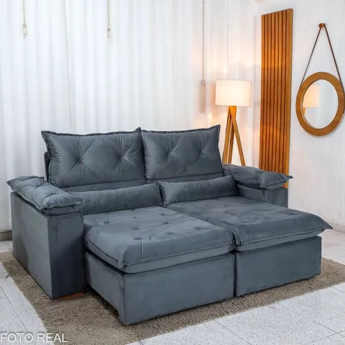 Sofá Retrátil Reclinável Dubai 2.10m Veludo Cinza rf98