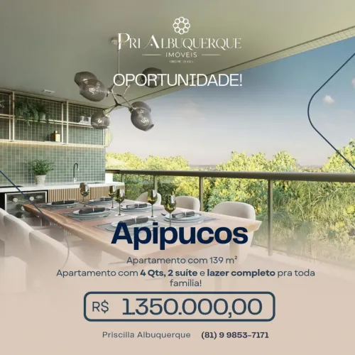Oportunidade pra venda em Apipucos! Apartamento com 139 m² 4 Qts e 2 suítes e alto padrão!