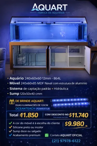 Aquário 240x60x60 em vidro 12mm - 864L COMPLETO