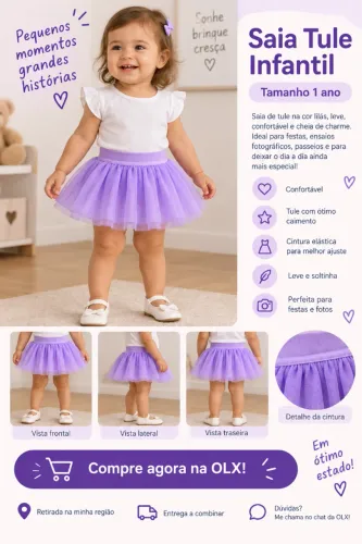 Saia tule lilás infantil 1 ano