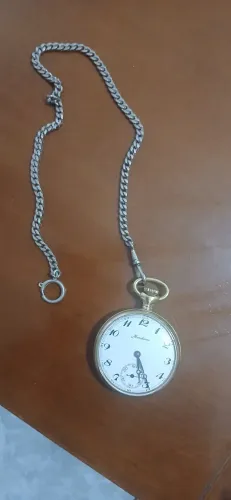 Relógio De Bolso Antigo Mondaine Dourado - Funcionando 100%