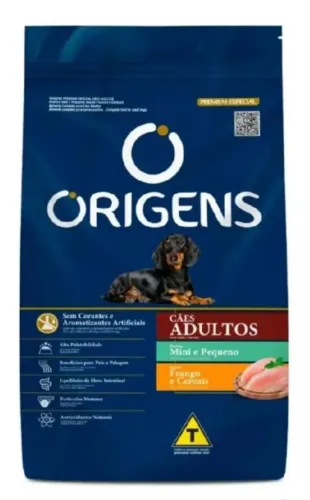 Pacote de Ração Origens cães adultos porte mini e pequeno sabor frango e cereais 15k
