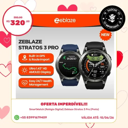 Relógio digital Smart whath Zeblaze Stratos 3 Pro - Original e Lacardo- Entrega grátis*