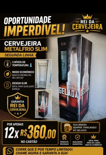 Cervejeira metalfrio slim zera segunda linha 324 litros brutos 12xR$360 wats *