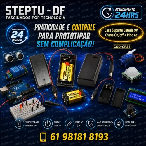 Case Suporte Bateria 9v Chave On/off + Pino Ac Arduino Automação COD-CP21