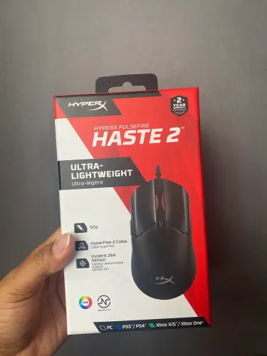 mouse gamer HyperX Pulsefire Haste 2 preto na caix