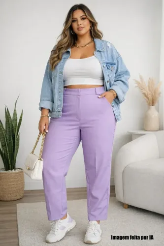 calça social alfaiataria feminina afunilada lilás plus size - veste 62/64 - ref. 5646