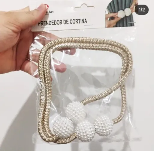 Prendedor de cortina com imã magnético detalhe de pérola estilo corda ajustável vai o par