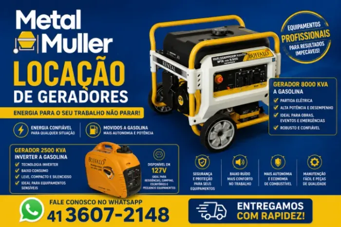 Gerador de Energia a Gasolina 8.000 e 2.500kva
