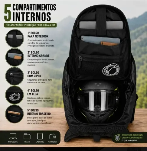 Mochila expansível yepp motoqueiro capacete