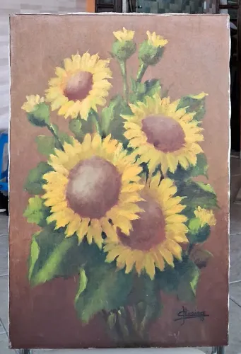 Quadro óleo em tela Girassois 40X60 ass: Cleuza Maciero1973