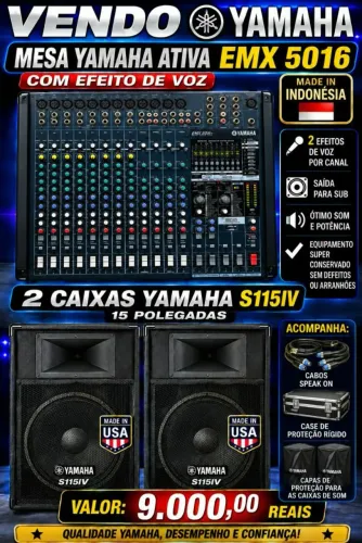 Mesa de som Yamaha ativa + Par de caixas Yamaha 15 polegadas