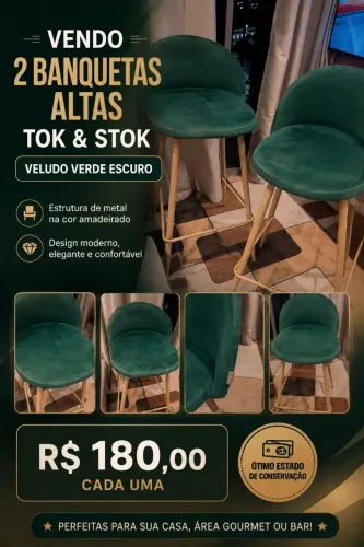 VENDO PAR DE BANQUETAS TOK E STOK, VERDE ESCURO MATERIAL VELUDO E ESTRUTUA METÁLICA