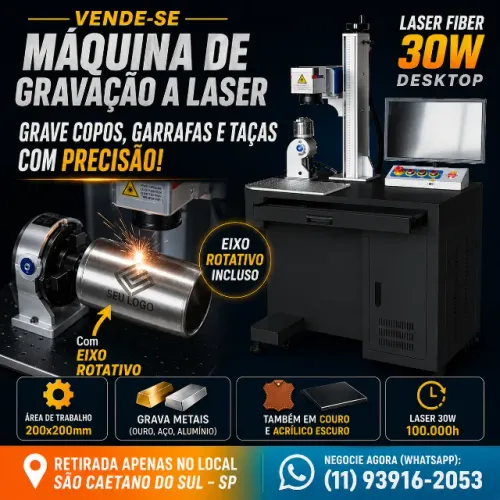 Maquina Gravação Fiber Laser 30 W com Eixo Rotativo