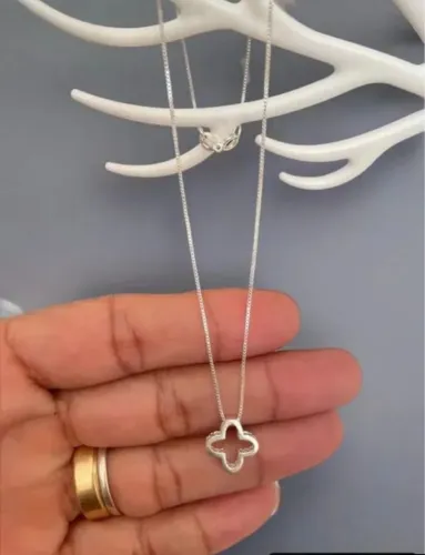 Colar Trevo Trabalhado em Prata 925 legítima 45cm
