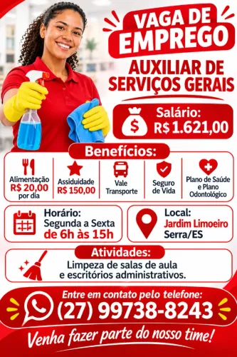 Vaga de Emprego: Auxiliar de Serviços Gerais